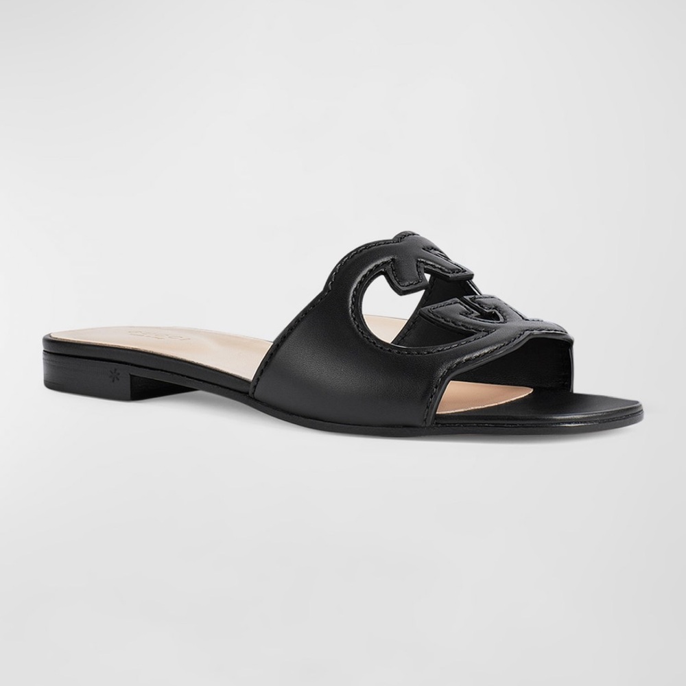 Gucci Leather Interlocking G Cutout Slide Sandals